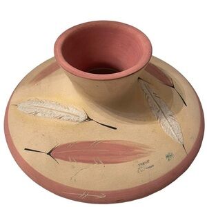 Art Pottery Southwestern Rose Feather Hand Painted Vase #12 Signed